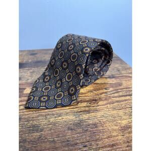 Brooks Brothers 346 Brown Navy Gold Tan Old Money Academic Geometric Silk Tie